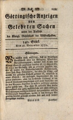 Göttingische Anzeigen von gelehrten Sachen (Göttingische Zeitungen von gelehrten Sachen) Samstag 21. November 1772