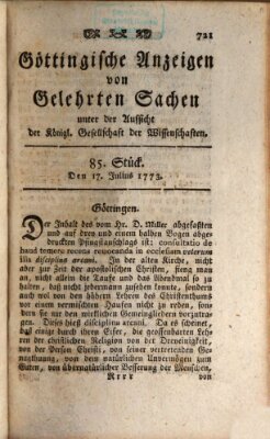 Göttingische Anzeigen von gelehrten Sachen (Göttingische Zeitungen von gelehrten Sachen) Samstag 17. Juli 1773