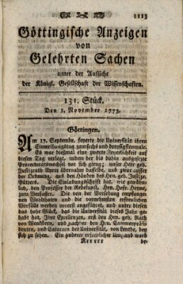 Göttingische Anzeigen von gelehrten Sachen (Göttingische Zeitungen von gelehrten Sachen) Montag 1. November 1773