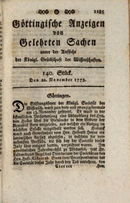 Göttingische Anzeigen von gelehrten Sachen (Göttingische Zeitungen von gelehrten Sachen) Montag 22. November 1773