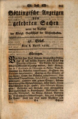 Göttingische Anzeigen von gelehrten Sachen (Göttingische Zeitungen von gelehrten Sachen) Donnerstag 6. April 1775