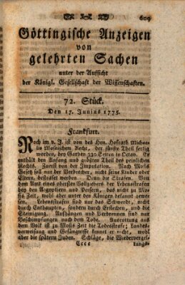 Göttingische Anzeigen von gelehrten Sachen (Göttingische Zeitungen von gelehrten Sachen) Samstag 17. Juni 1775