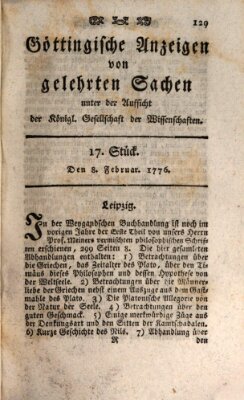 Göttingische Anzeigen von gelehrten Sachen (Göttingische Zeitungen von gelehrten Sachen) Donnerstag 8. Februar 1776