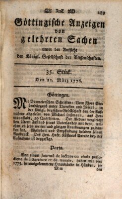 Göttingische Anzeigen von gelehrten Sachen (Göttingische Zeitungen von gelehrten Sachen) Donnerstag 21. März 1776