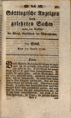 Göttingische Anzeigen von gelehrten Sachen (Göttingische Zeitungen von gelehrten Sachen) Dienstag 11. Juni 1776