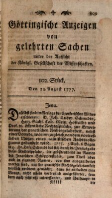 Göttingische Anzeigen von gelehrten Sachen (Göttingische Zeitungen von gelehrten Sachen) Montag 25. August 1777