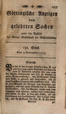 Göttingische Anzeigen von gelehrten Sachen (Göttingische Zeitungen von gelehrten Sachen) Montag 3. November 1777