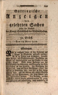 Göttingische Anzeigen von gelehrten Sachen (Göttingische Zeitungen von gelehrten Sachen) Samstag 14. März 1778