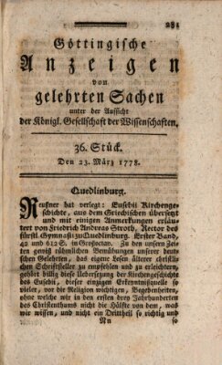 Göttingische Anzeigen von gelehrten Sachen (Göttingische Zeitungen von gelehrten Sachen) Montag 23. März 1778