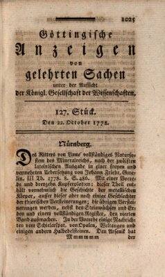 Göttingische Anzeigen von gelehrten Sachen (Göttingische Zeitungen von gelehrten Sachen) Donnerstag 22. Oktober 1778