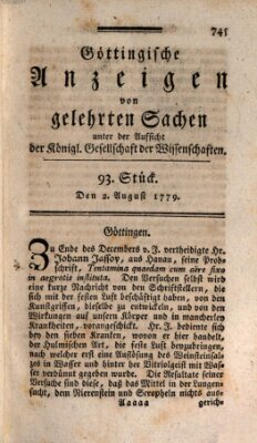 Göttingische Anzeigen von gelehrten Sachen (Göttingische Zeitungen von gelehrten Sachen) Montag 2. August 1779