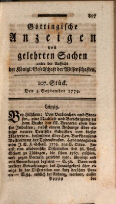 Göttingische Anzeigen von gelehrten Sachen (Göttingische Zeitungen von gelehrten Sachen) Samstag 4. September 1779