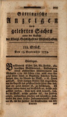 Göttingische Anzeigen von gelehrten Sachen (Göttingische Zeitungen von gelehrten Sachen) Montag 13. September 1779
