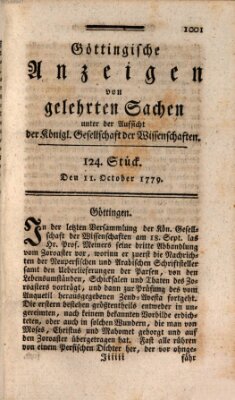 Göttingische Anzeigen von gelehrten Sachen (Göttingische Zeitungen von gelehrten Sachen) Montag 11. Oktober 1779