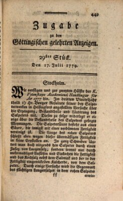 Göttingische Anzeigen von gelehrten Sachen (Göttingische Zeitungen von gelehrten Sachen) Samstag 17. Juli 1779