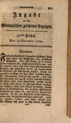 Göttingische Anzeigen von gelehrten Sachen (Göttingische Zeitungen von gelehrten Sachen) Samstag 18. Dezember 1779