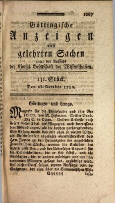 Göttingische Anzeigen von gelehrten Sachen (Göttingische Zeitungen von gelehrten Sachen) Donnerstag 26. Oktober 1780