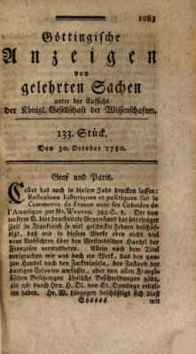 Göttingische Anzeigen von gelehrten Sachen (Göttingische Zeitungen von gelehrten Sachen) Montag 30. Oktober 1780