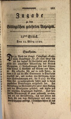Göttingische Anzeigen von gelehrten Sachen (Göttingische Zeitungen von gelehrten Sachen) Samstag 11. März 1780
