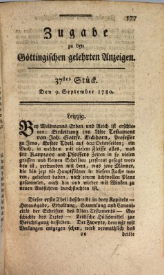 Göttingische Anzeigen von gelehrten Sachen (Göttingische Zeitungen von gelehrten Sachen) Samstag 9. September 1780