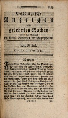 Göttingische Anzeigen von gelehrten Sachen (Göttingische Zeitungen von gelehrten Sachen) Montag 22. Oktober 1781