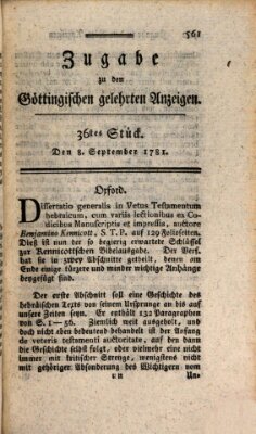 Göttingische Anzeigen von gelehrten Sachen (Göttingische Zeitungen von gelehrten Sachen) Samstag 8. September 1781