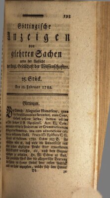 Göttingische Anzeigen von gelehrten Sachen (Göttingische Zeitungen von gelehrten Sachen) Donnerstag 28. Februar 1782