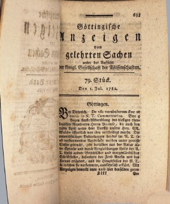 Göttingische Anzeigen von gelehrten Sachen (Göttingische Zeitungen von gelehrten Sachen) Montag 1. Juli 1782