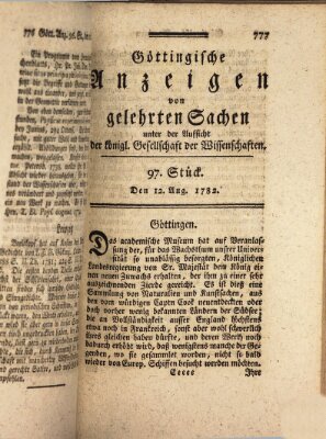 Göttingische Anzeigen von gelehrten Sachen (Göttingische Zeitungen von gelehrten Sachen) Montag 12. August 1782