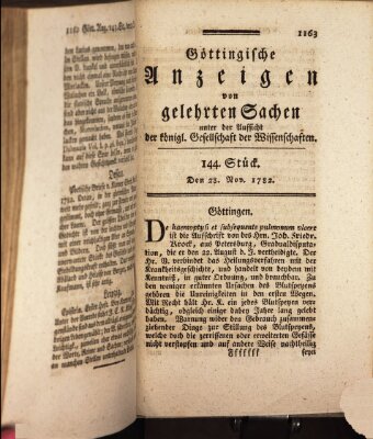 Göttingische Anzeigen von gelehrten Sachen (Göttingische Zeitungen von gelehrten Sachen) Donnerstag 28. November 1782