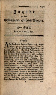 Göttingische Anzeigen von gelehrten Sachen (Göttingische Zeitungen von gelehrten Sachen) Samstag 20. April 1782