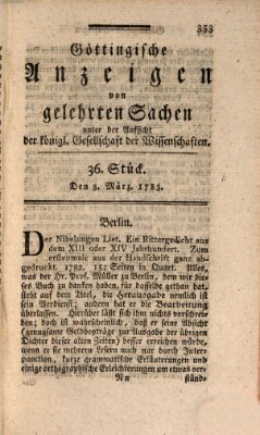 Göttingische Anzeigen von gelehrten Sachen (Göttingische Zeitungen von gelehrten Sachen) Montag 3. März 1783