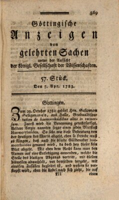 Göttingische Anzeigen von gelehrten Sachen (Göttingische Zeitungen von gelehrten Sachen) Montag 7. April 1783