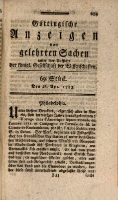 Göttingische Anzeigen von gelehrten Sachen (Göttingische Zeitungen von gelehrten Sachen) Montag 28. April 1783