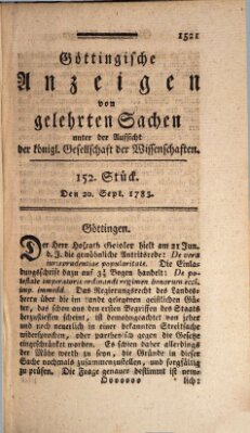 Göttingische Anzeigen von gelehrten Sachen (Göttingische Zeitungen von gelehrten Sachen) Samstag 20. September 1783