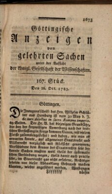 Göttingische Anzeigen von gelehrten Sachen (Göttingische Zeitungen von gelehrten Sachen) Donnerstag 16. Oktober 1783