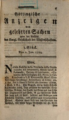 Göttingische Anzeigen von gelehrten Sachen (Göttingische Zeitungen von gelehrten Sachen) Donnerstag 1. Januar 1784