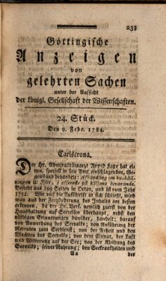 Göttingische Anzeigen von gelehrten Sachen (Göttingische Zeitungen von gelehrten Sachen) Montag 9. Februar 1784