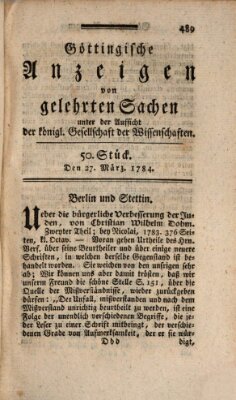Göttingische Anzeigen von gelehrten Sachen (Göttingische Zeitungen von gelehrten Sachen) Samstag 27. März 1784