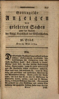 Göttingische Anzeigen von gelehrten Sachen (Göttingische Zeitungen von gelehrten Sachen) Samstag 29. Mai 1784