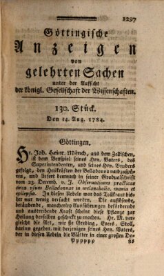 Göttingische Anzeigen von gelehrten Sachen (Göttingische Zeitungen von gelehrten Sachen) Samstag 14. August 1784