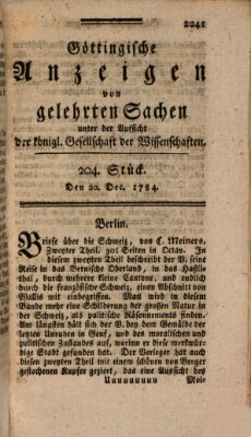 Göttingische Anzeigen von gelehrten Sachen (Göttingische Zeitungen von gelehrten Sachen) Montag 20. Dezember 1784