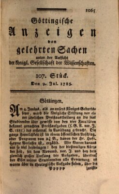 Göttingische Anzeigen von gelehrten Sachen (Göttingische Zeitungen von gelehrten Sachen) Samstag 9. Juli 1785