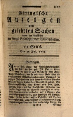 Göttingische Anzeigen von gelehrten Sachen (Göttingische Zeitungen von gelehrten Sachen) Samstag 16. Juli 1785