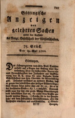 Göttingische Anzeigen von gelehrten Sachen (Göttingische Zeitungen von gelehrten Sachen) Samstag 13. Mai 1786
