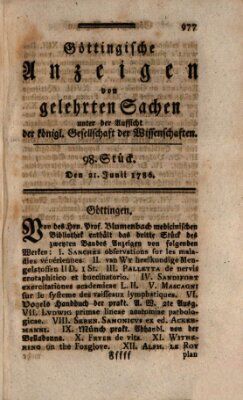 Göttingische Anzeigen von gelehrten Sachen (Göttingische Zeitungen von gelehrten Sachen) Mittwoch 21. Juni 1786