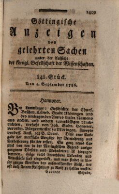 Göttingische Anzeigen von gelehrten Sachen (Göttingische Zeitungen von gelehrten Sachen) Montag 4. September 1786