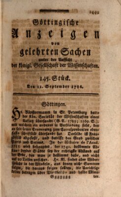 Göttingische Anzeigen von gelehrten Sachen (Göttingische Zeitungen von gelehrten Sachen) Montag 11. September 1786