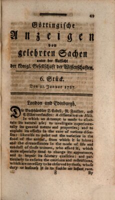 Göttingische Anzeigen von gelehrten Sachen (Göttingische Zeitungen von gelehrten Sachen) Donnerstag 11. Januar 1787