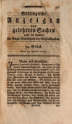 Göttingische Anzeigen von gelehrten Sachen (Göttingische Zeitungen von gelehrten Sachen) Donnerstag 14. Juni 1787
